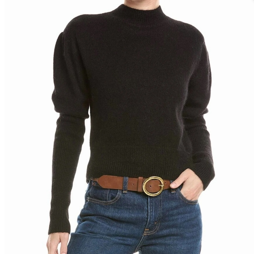 Madewell Alpaca-Blend Mockneck Puff Sleeve Sweater in Black